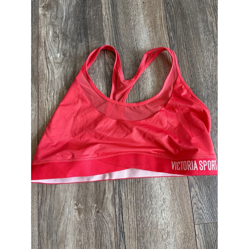 Victoria Sport Racerback Mesh Sports Bra Coral Pink Logo Band Medium Support XL